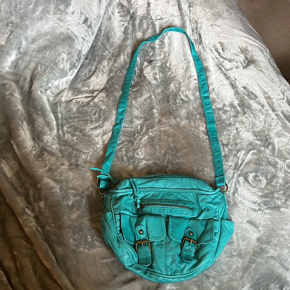 Turquoise Faux Leather Crossbody Bag
